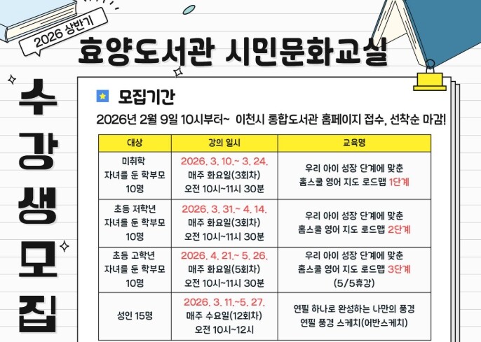 이천시 효양도서관, 상반기 ‘시민문화...