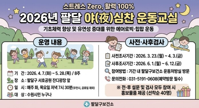 수원시 팔달구보건소, 야간 운동 프로...